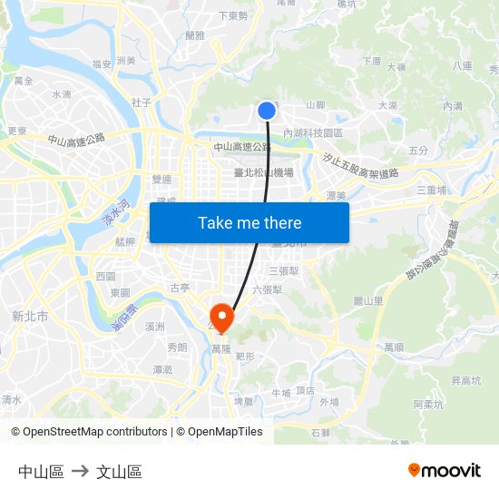 中山區 to 文山區 map