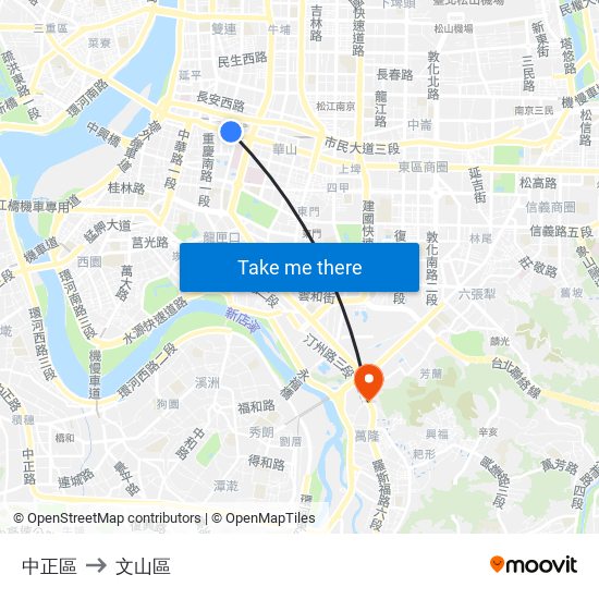 中正區 to 文山區 map
