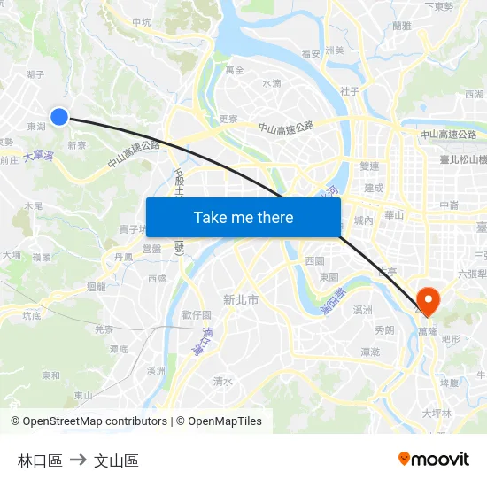 林口區 to 文山區 map
