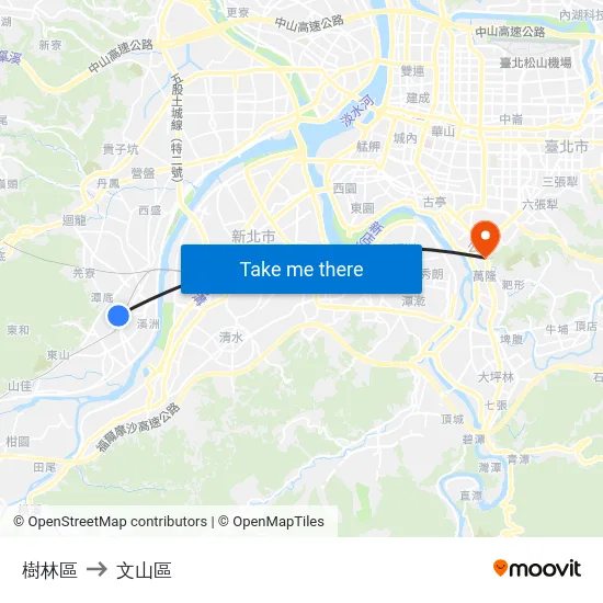 樹林區 to 文山區 map
