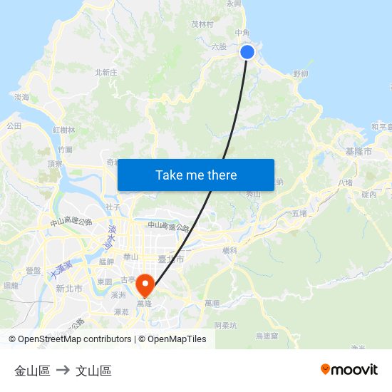 金山區 to 文山區 map