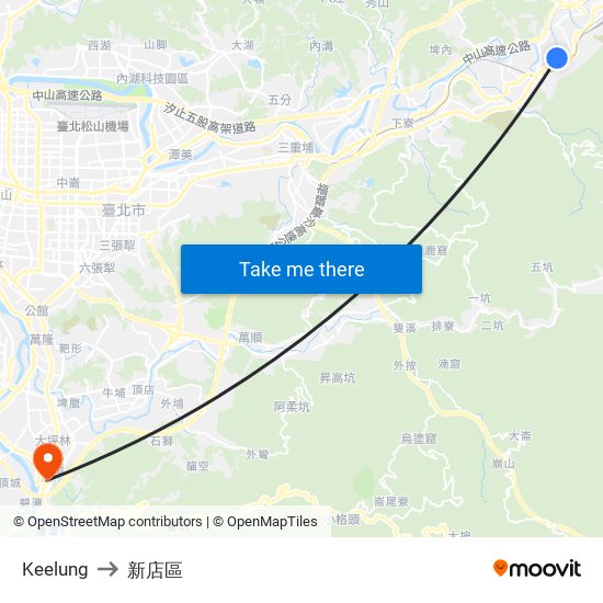 Keelung to 新店區 map