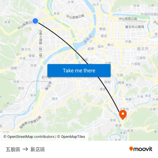 五股區 to 新店區 map