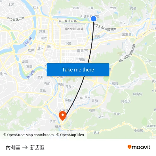 內湖區 to 新店區 map