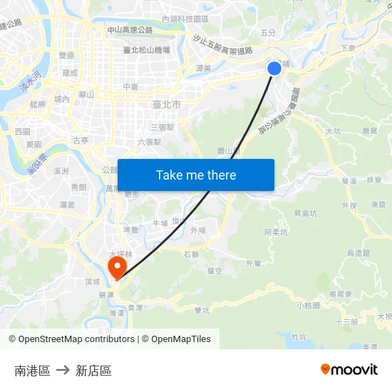 南港區 to 新店區 map