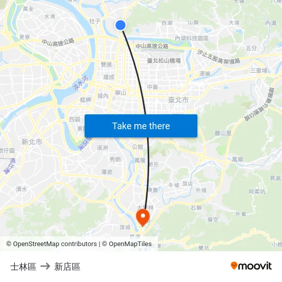 士林區 to 新店區 map