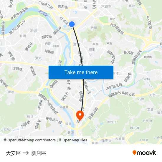 大安區 to 新店區 map