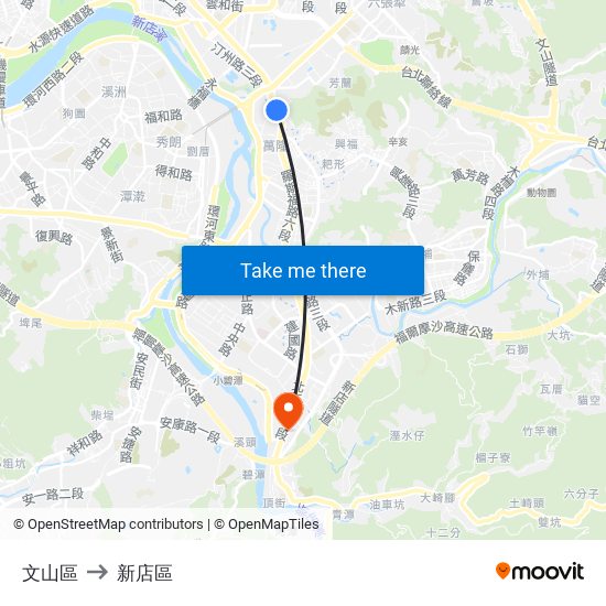 文山區 to 新店區 map