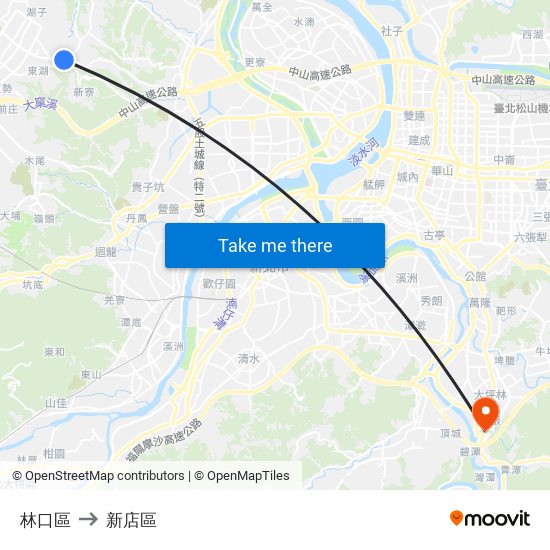 林口區 to 新店區 map