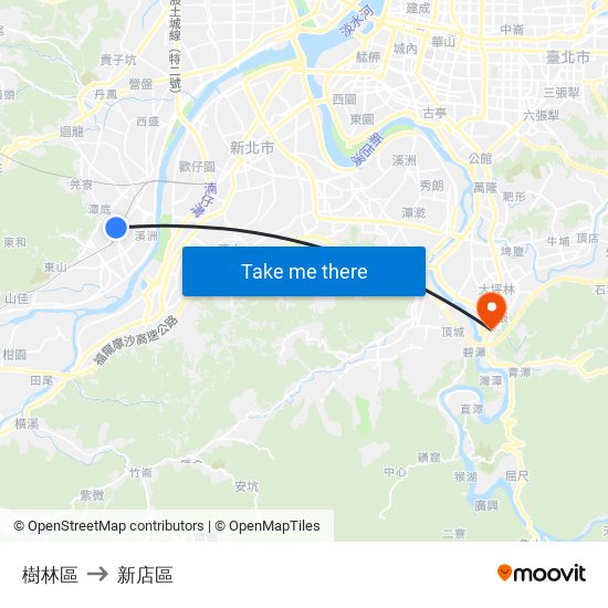 樹林區 to 新店區 map