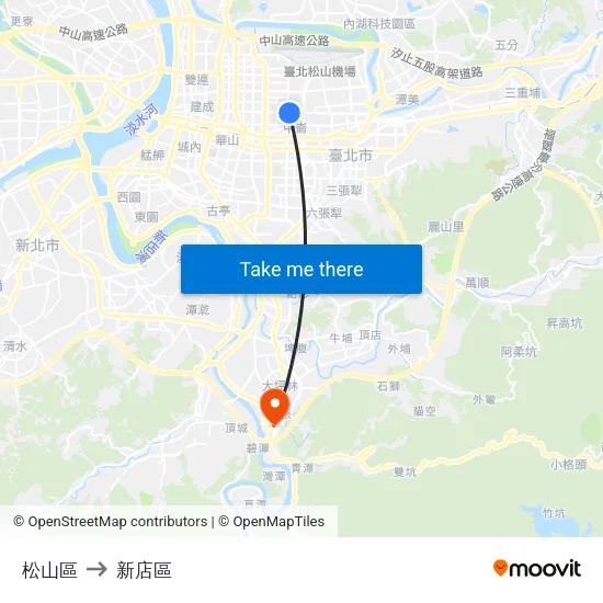 松山區 to 新店區 map