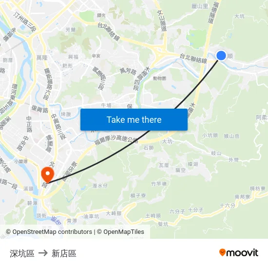 深坑區 to 新店區 map