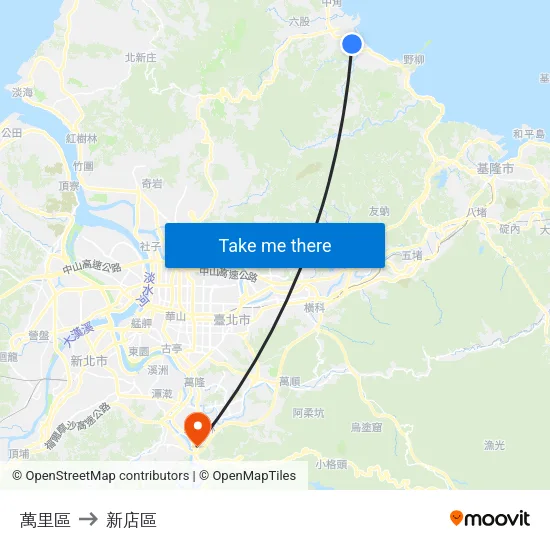 萬里區 to 新店區 map