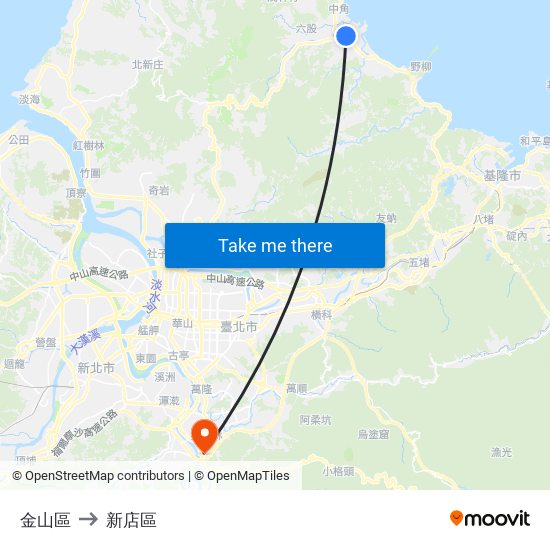 金山區 to 新店區 map