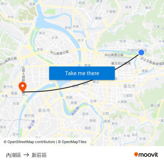 內湖區 to 新莊區 map