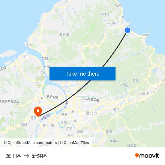 萬里區 to 新莊區 map