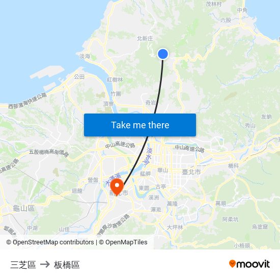 三芝區 to 板橋區 map