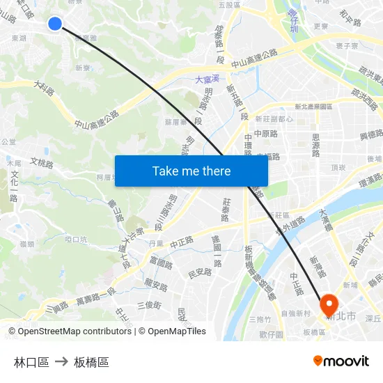 林口區 to 板橋區 map