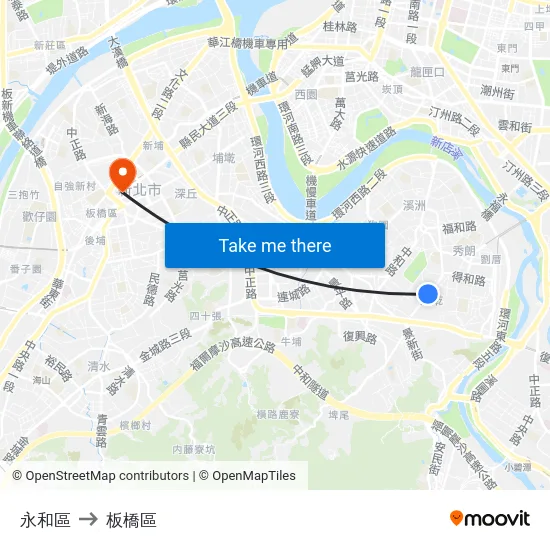 永和區 to 板橋區 map