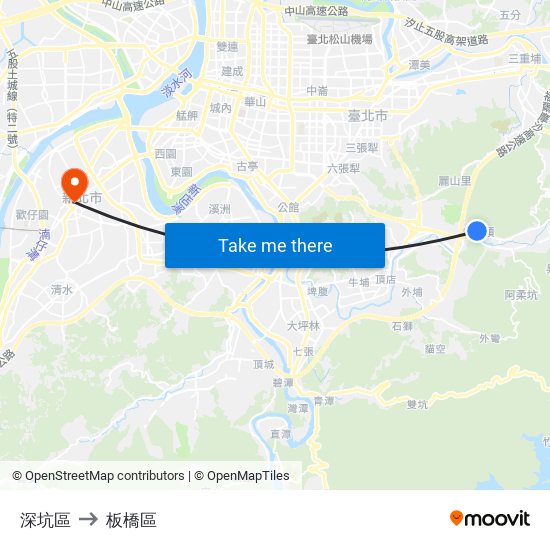 深坑區 to 板橋區 map