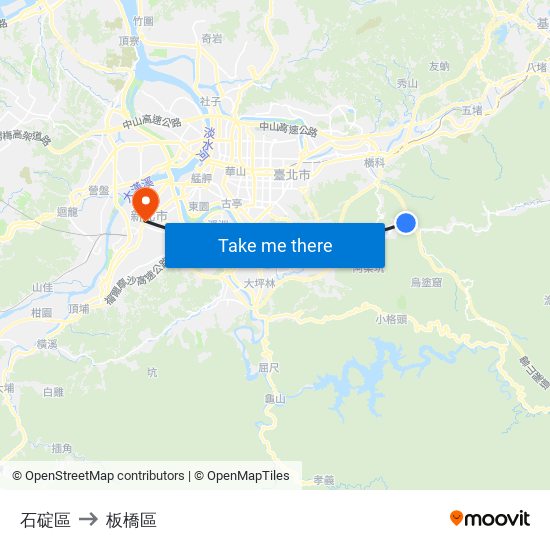 石碇區 to 板橋區 map