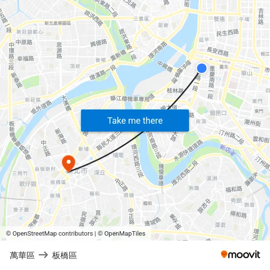 萬華區 to 板橋區 map