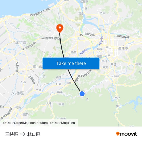 三峽區 to 林口區 map