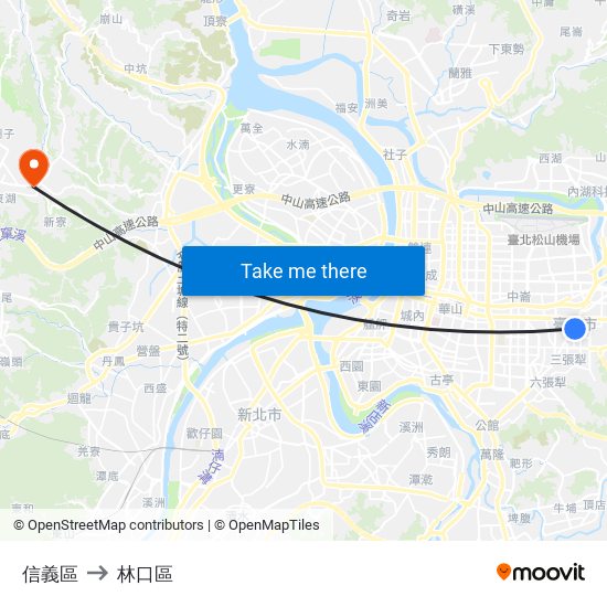 信義區 to 林口區 map