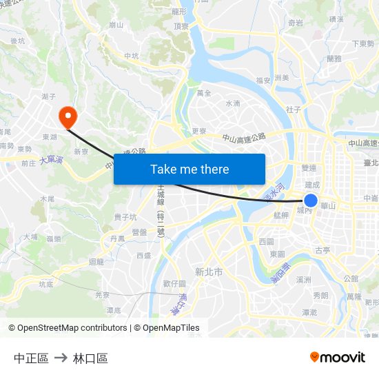 中正區 to 林口區 map