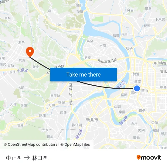中正區 to 林口區 map
