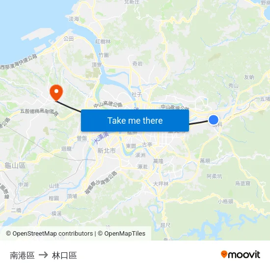 南港區 to 林口區 map