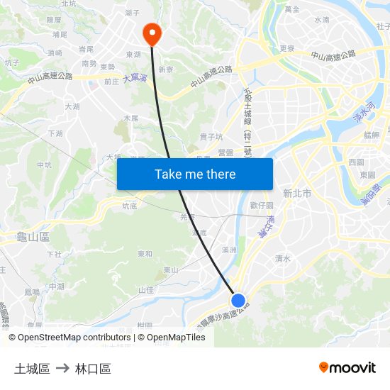 土城區 to 林口區 map