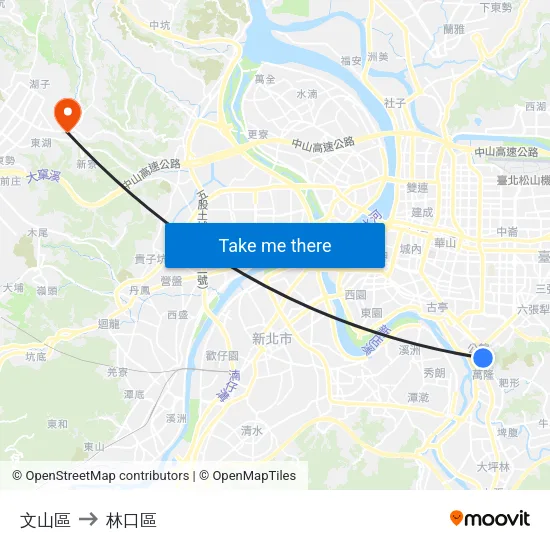 文山區 to 林口區 map