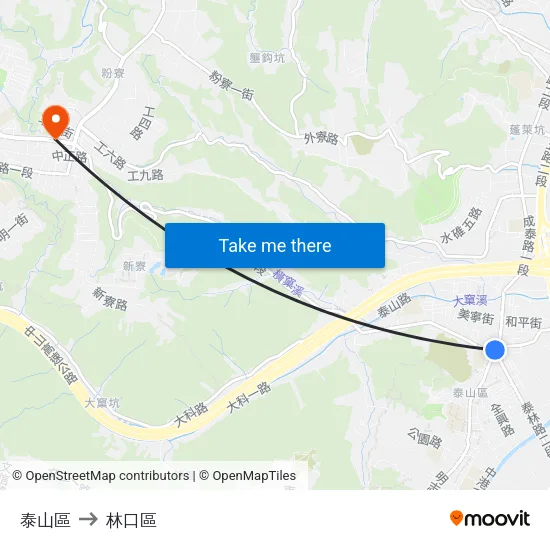 泰山區 to 林口區 map