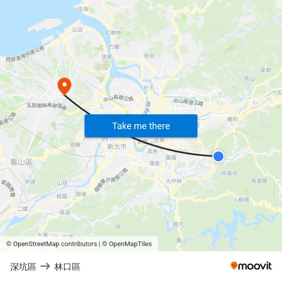 深坑區 to 林口區 map