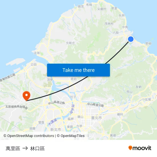 萬里區 to 林口區 map