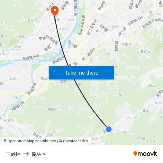 三峽區 to 樹林區 map