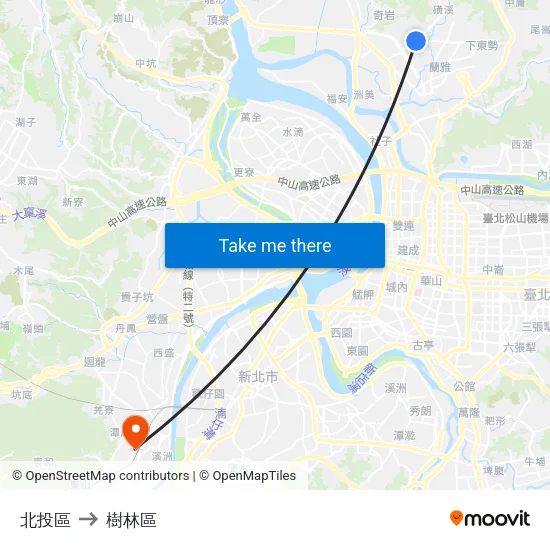北投區 to 樹林區 map