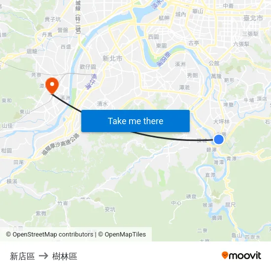 新店區 to 樹林區 map