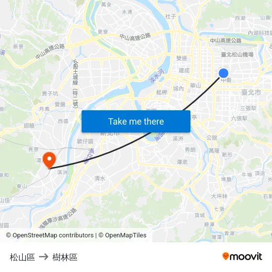 松山區 to 樹林區 map