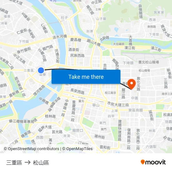 三重區 to 松山區 map