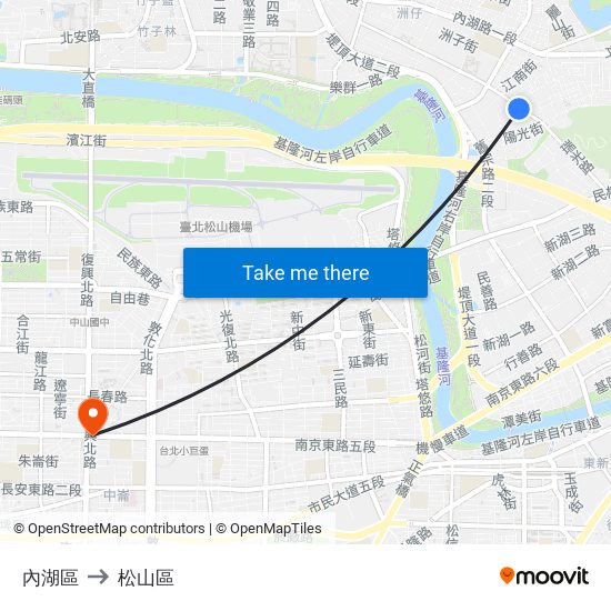 內湖區 to 松山區 map