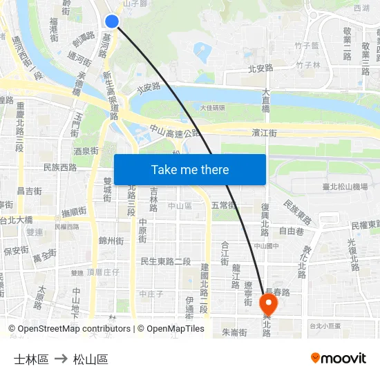 士林區 to 松山區 map