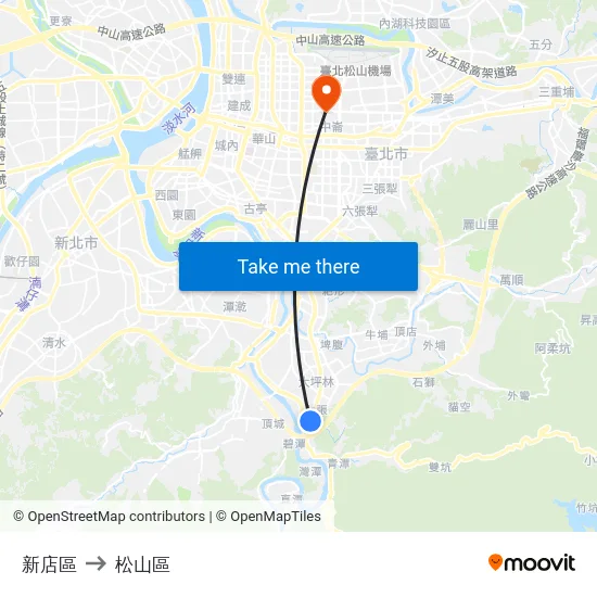 新店區 to 松山區 map