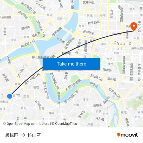 板橋區 to 松山區 map