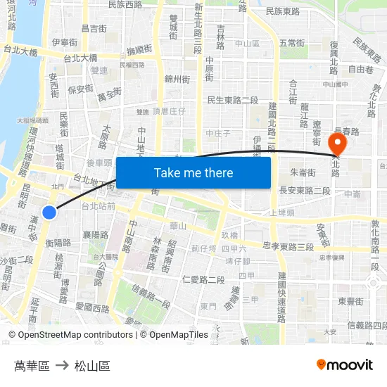 萬華區 to 松山區 map