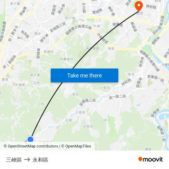 三峽區 to 永和區 map