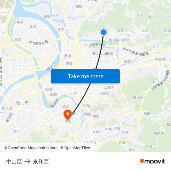 中山區 to 永和區 map