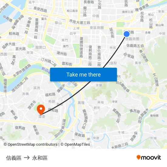 信義區 to 永和區 map