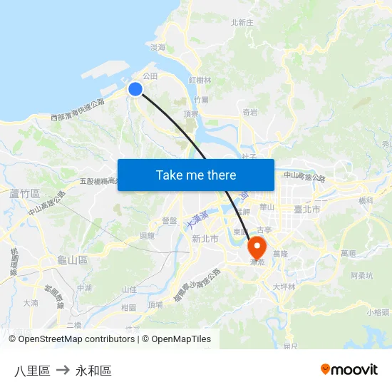 八里區 to 永和區 map